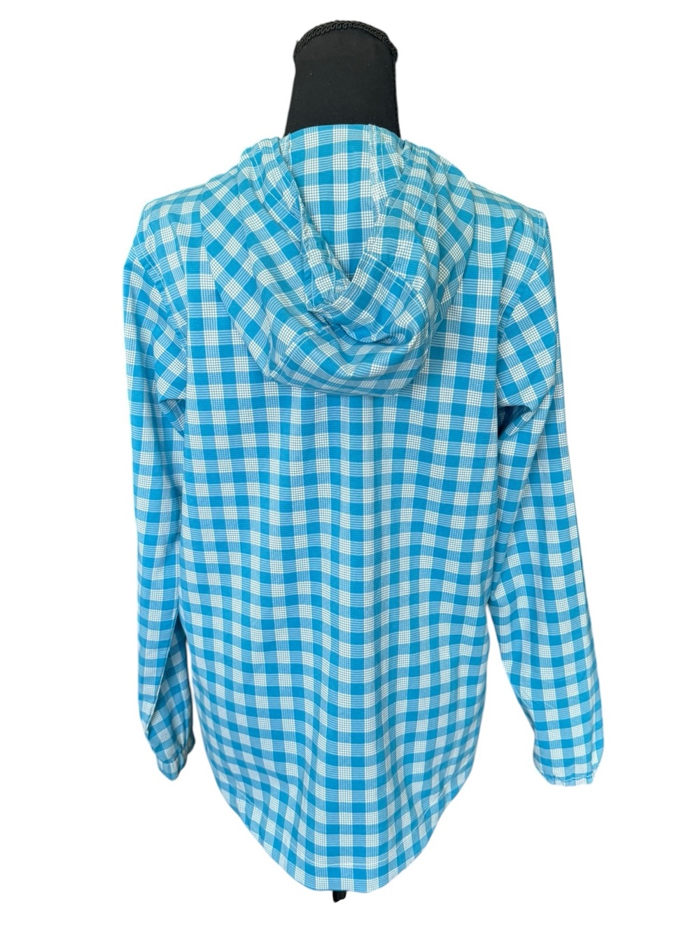 KAVU Plaid Half Zip Hooded Pullover XS Blue White Coastal Outdoor Lightweight O9 - Picture 2 of 8